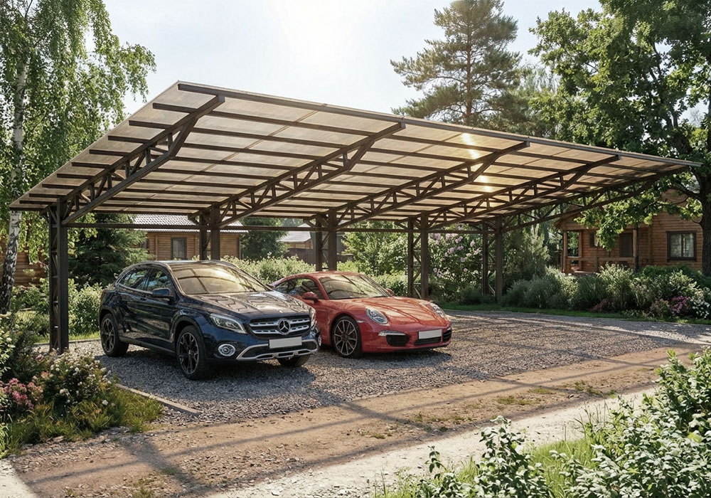 Навес консольный из поликарбоната для 3-х и более автомобилей