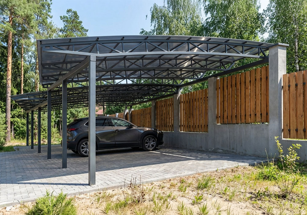 Навес с крышей из сотового поликарбоната для дачи