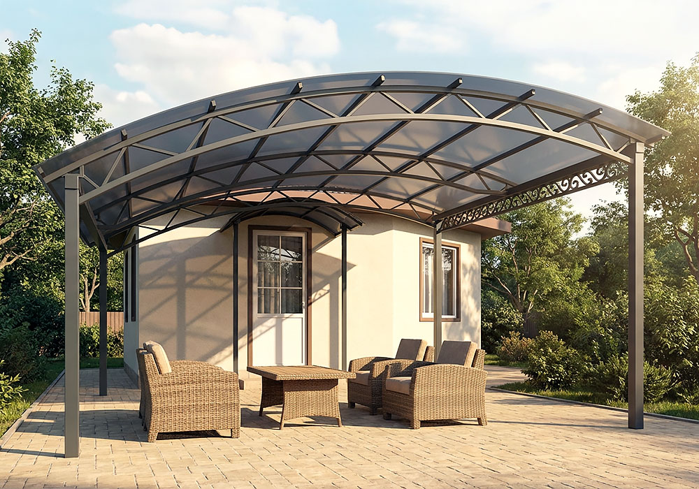 Навес беседка арочная к частному дому