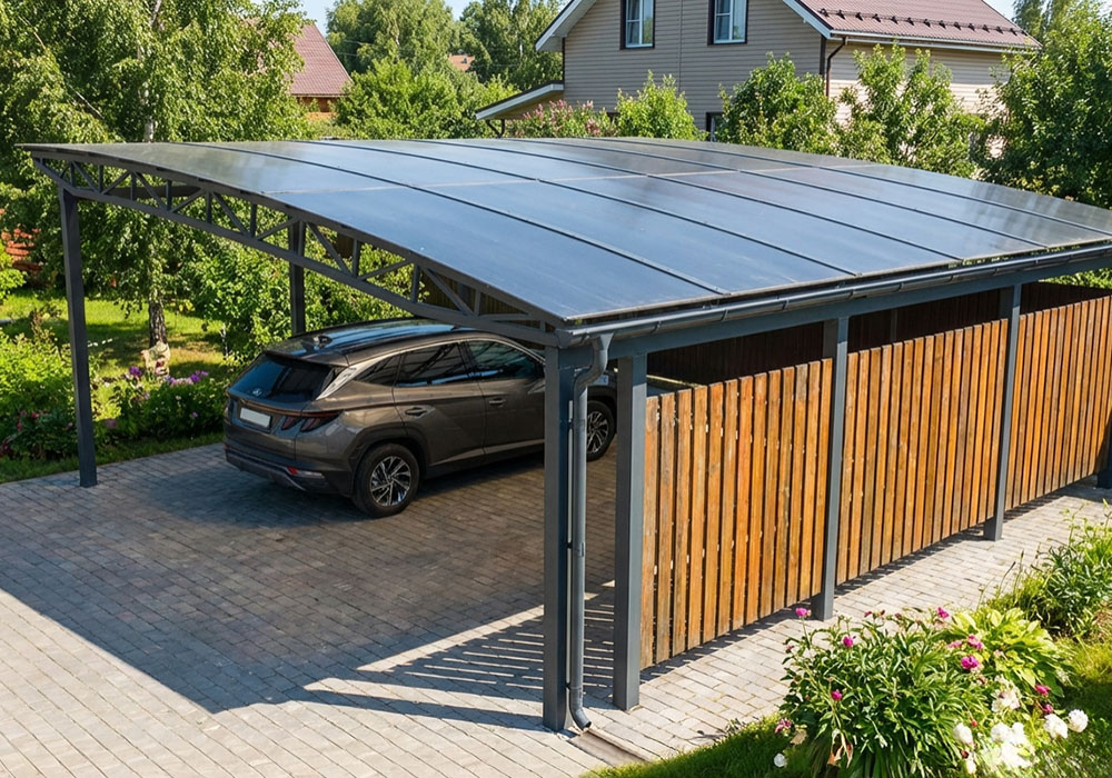 Арочный навес с зашивкой стен для автомобилей