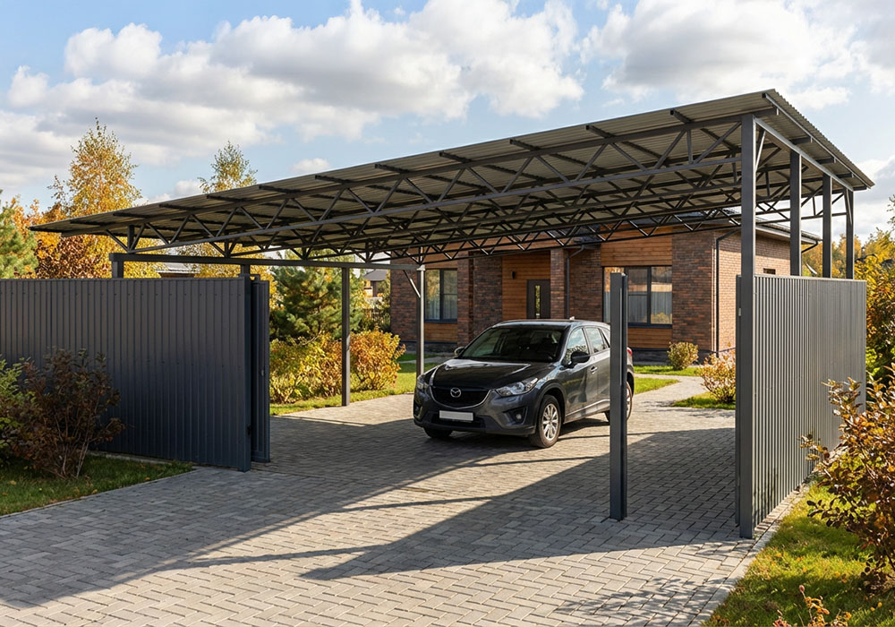 Навес из профнастила (металлопрофиля) односкатный для 2-х авто