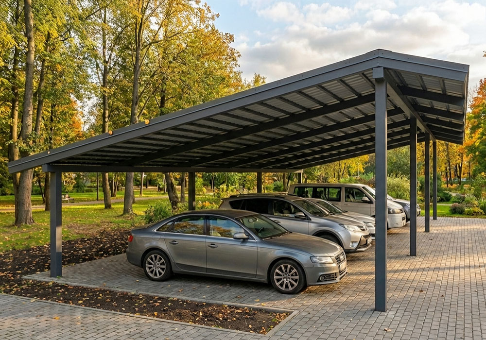 Навес из металлочерепицы для парковки 4 (четырех) и более машин
