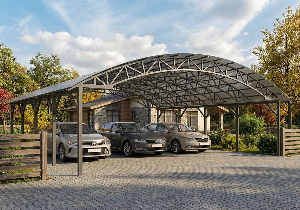 Арочный навес для трех автомобилей из поликарбоната