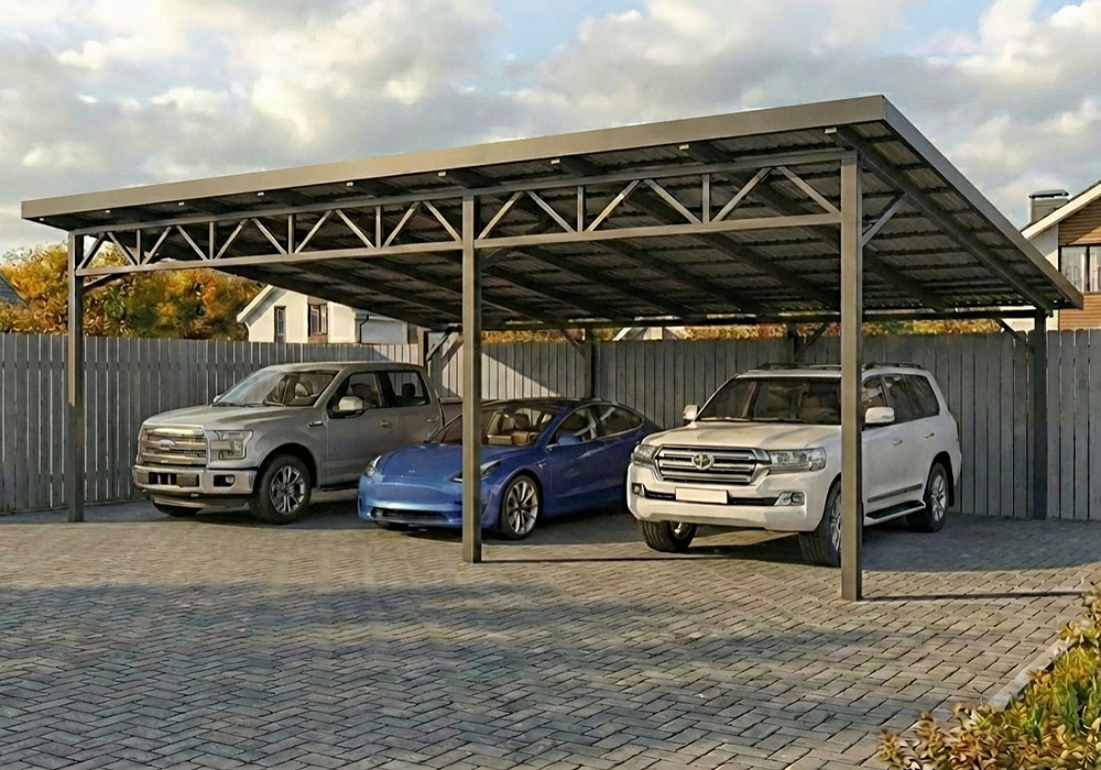 Навес для трех автомобилей из профнастила