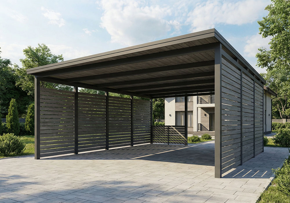 Навес односкатный закрытого типа для частного дома