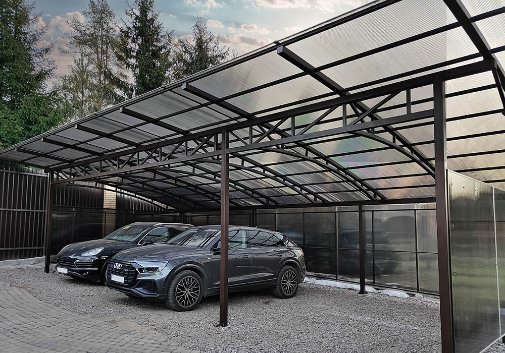 Проект  навеса для трех авто закрытого типа