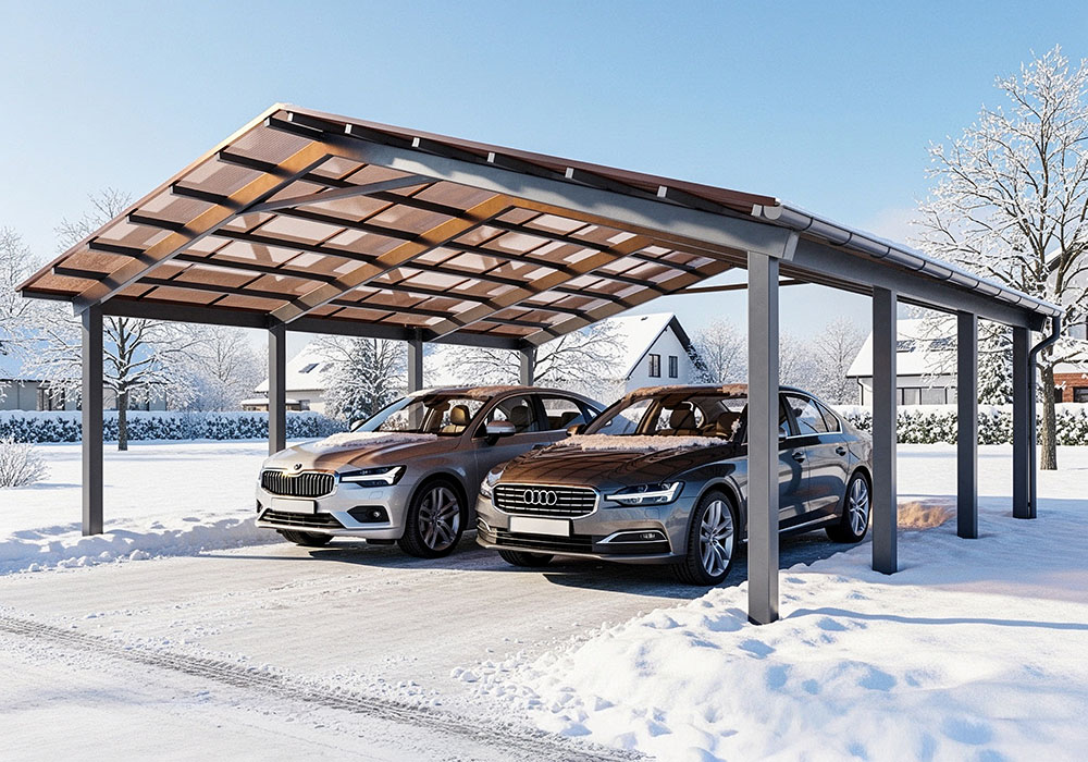 Навес двускатный на балках для 2-х автомобилей