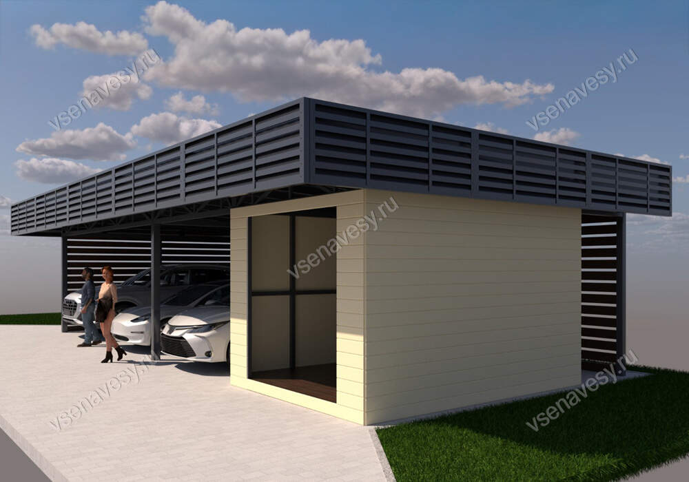Навес с хозблоком под автомобиль (под две машины) СПб