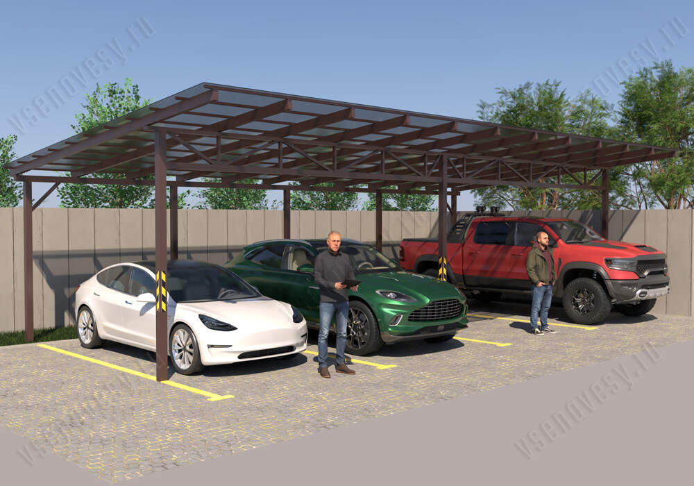 Навес для двух автомобилей односкатный