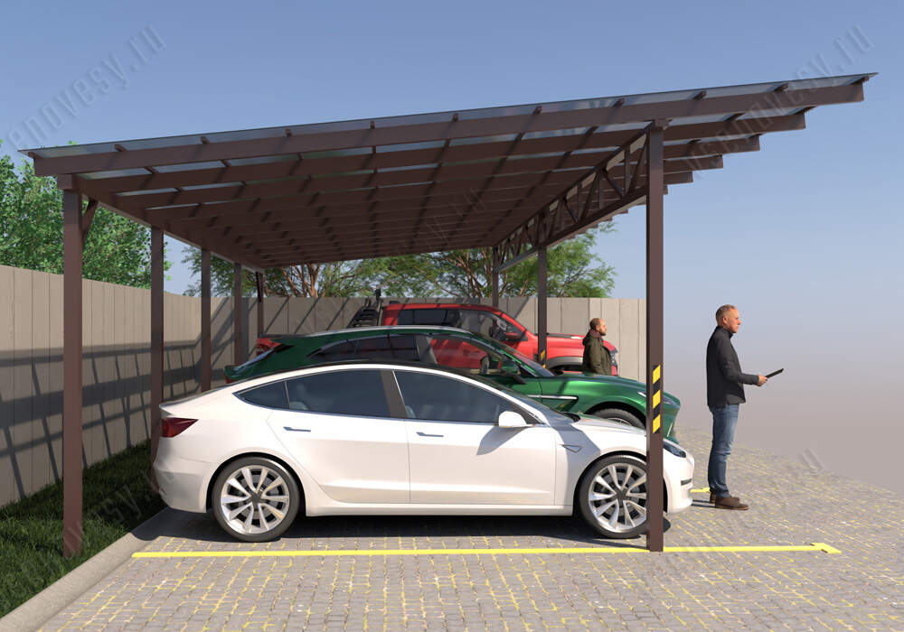 Навес односкатный для двух машин из поликарбоната