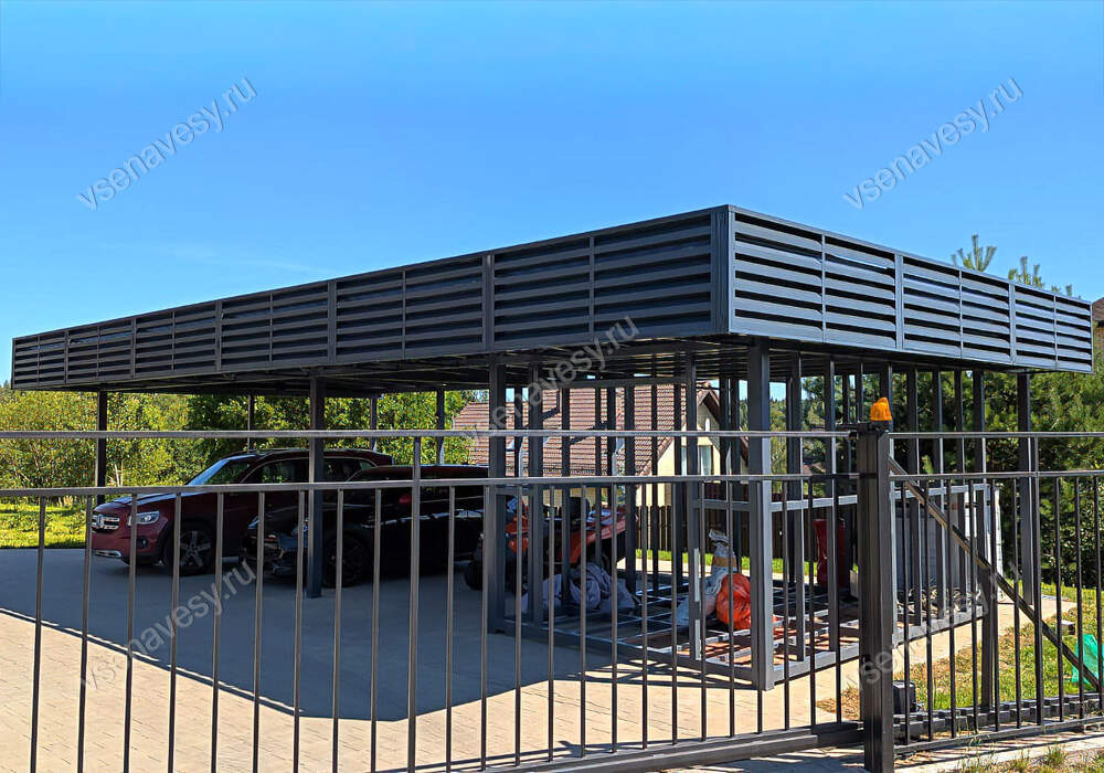 Навес с хозблоком для двух автомобилей на заказ СПб
