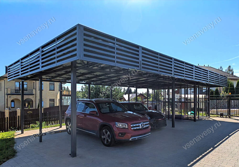 Навес с хозблоком для двух автомобилей на заказ