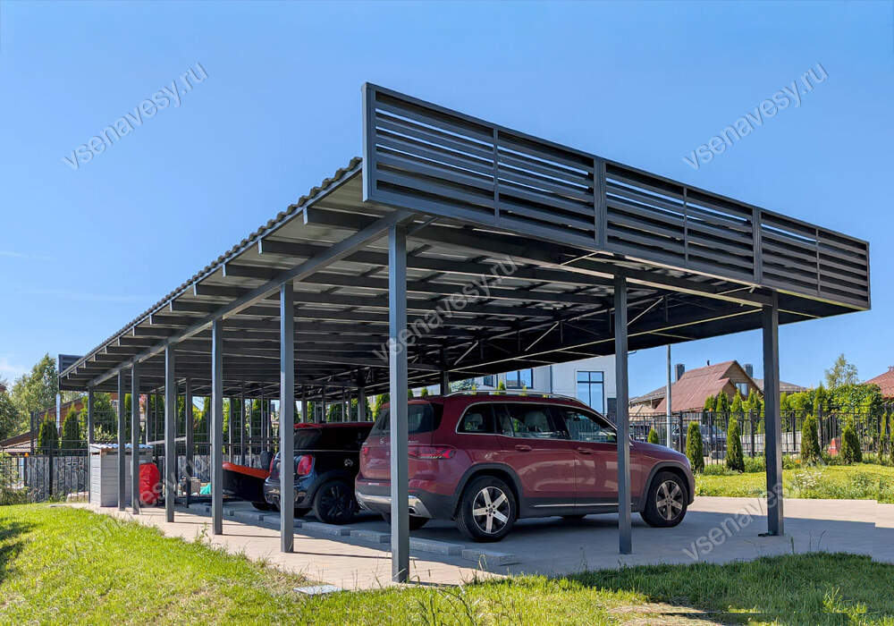 Навес металлический с хозблоком для автомобилей