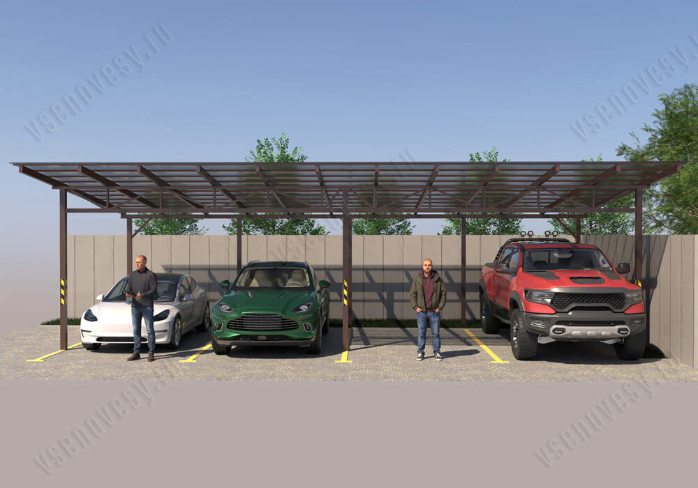 Навес односкатный для двух автомобилей из поликарбоната цена