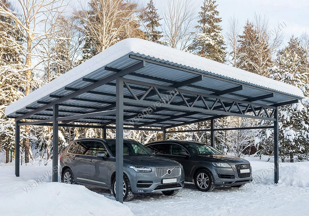 Односкатный навес из металлопрофиля для автомобиля