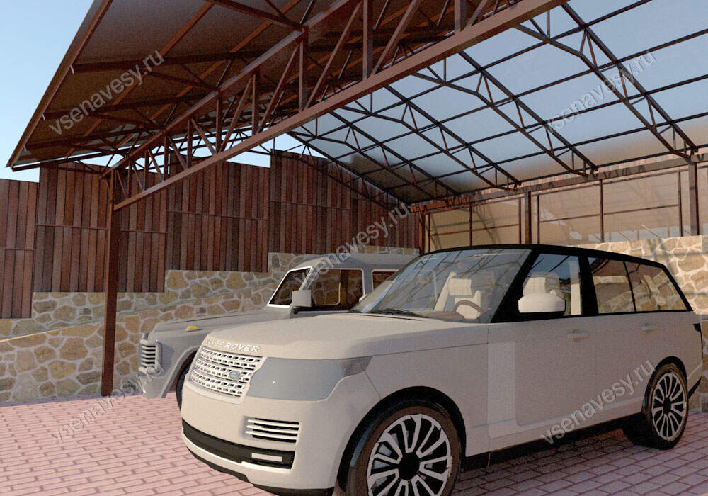 Навес для автомобиля из поликарбоната для дачи