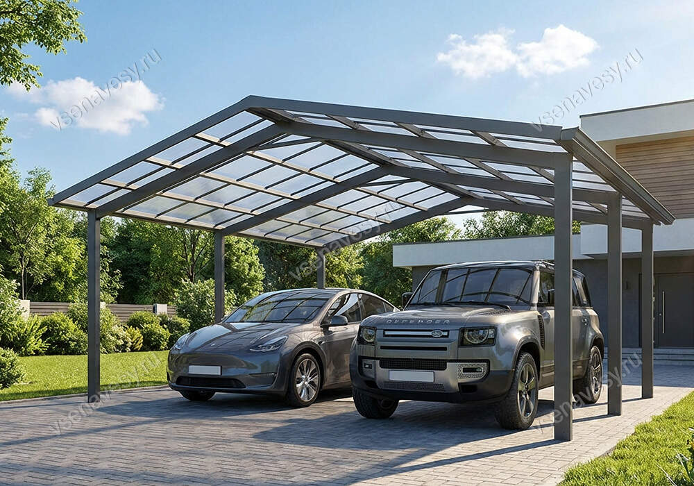 Двускатный навес для двух машин