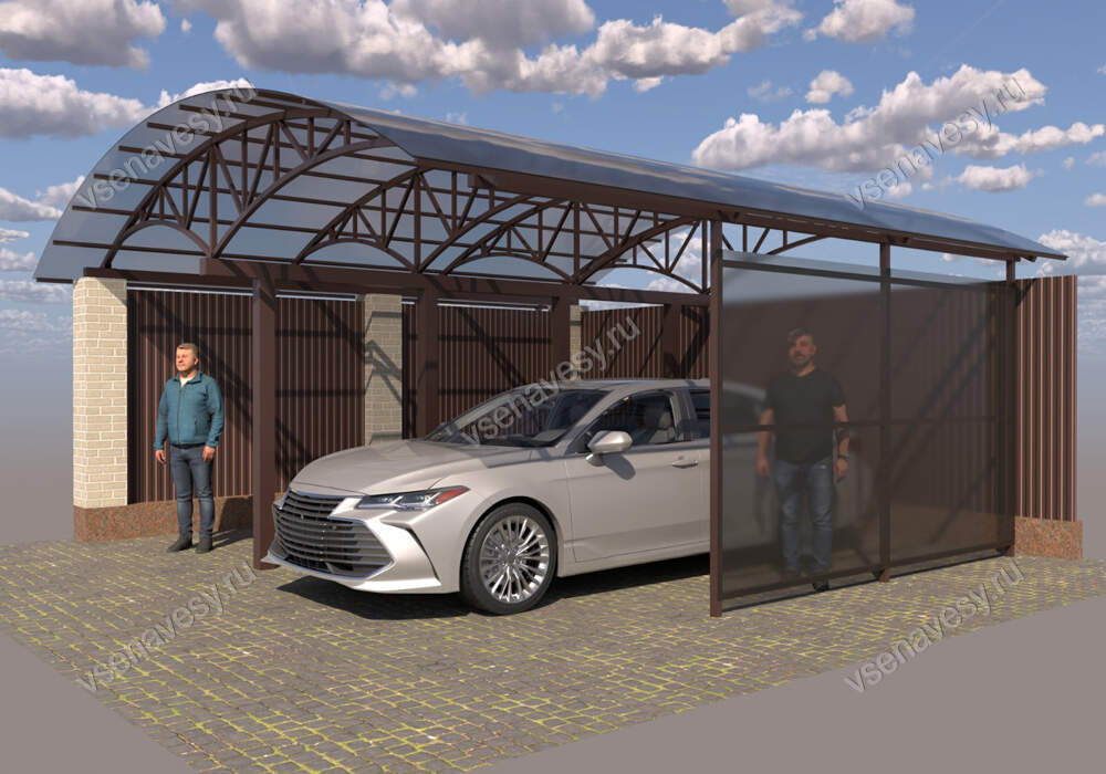 Навес арочный на даче для машины