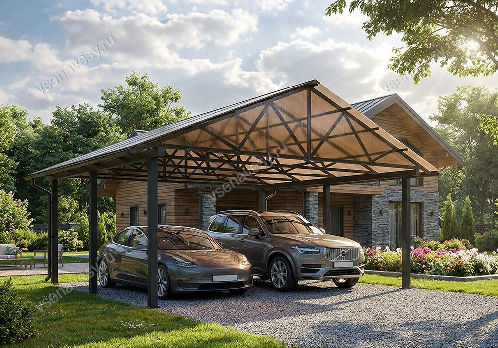 Навес из поликарбоната двускатный металлический