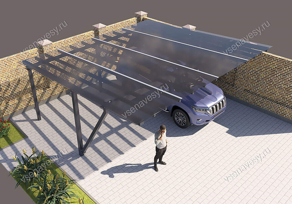 Навес односкатный из монолитного поликарбоната для авто