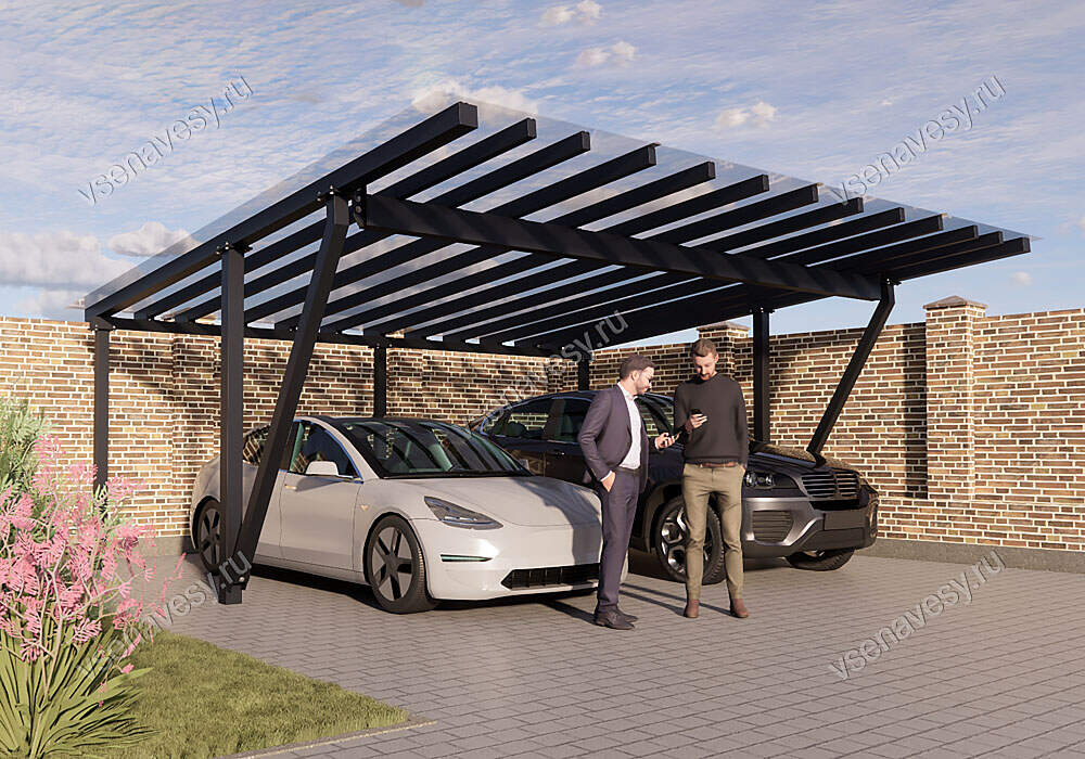 Навес односкатный из металла с плоской крышей