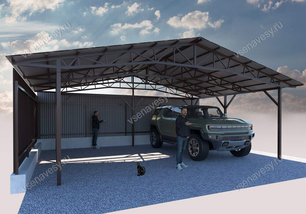 Металлический двускатный навес
